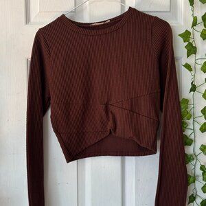 Brown Cross Crop Long Sleeve Shirt - OG PRICE 40.00